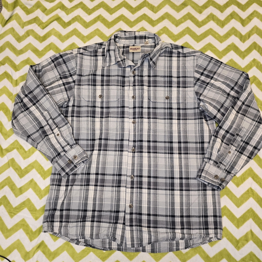 RedHead Men's Blue and Gray Plaid Button Down Shirt